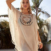 Sunflower Print Knitted Beach Tunic with Fringe