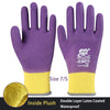 Purple winter waterproof thermal work gloves with yellow cuff and inside plush lining