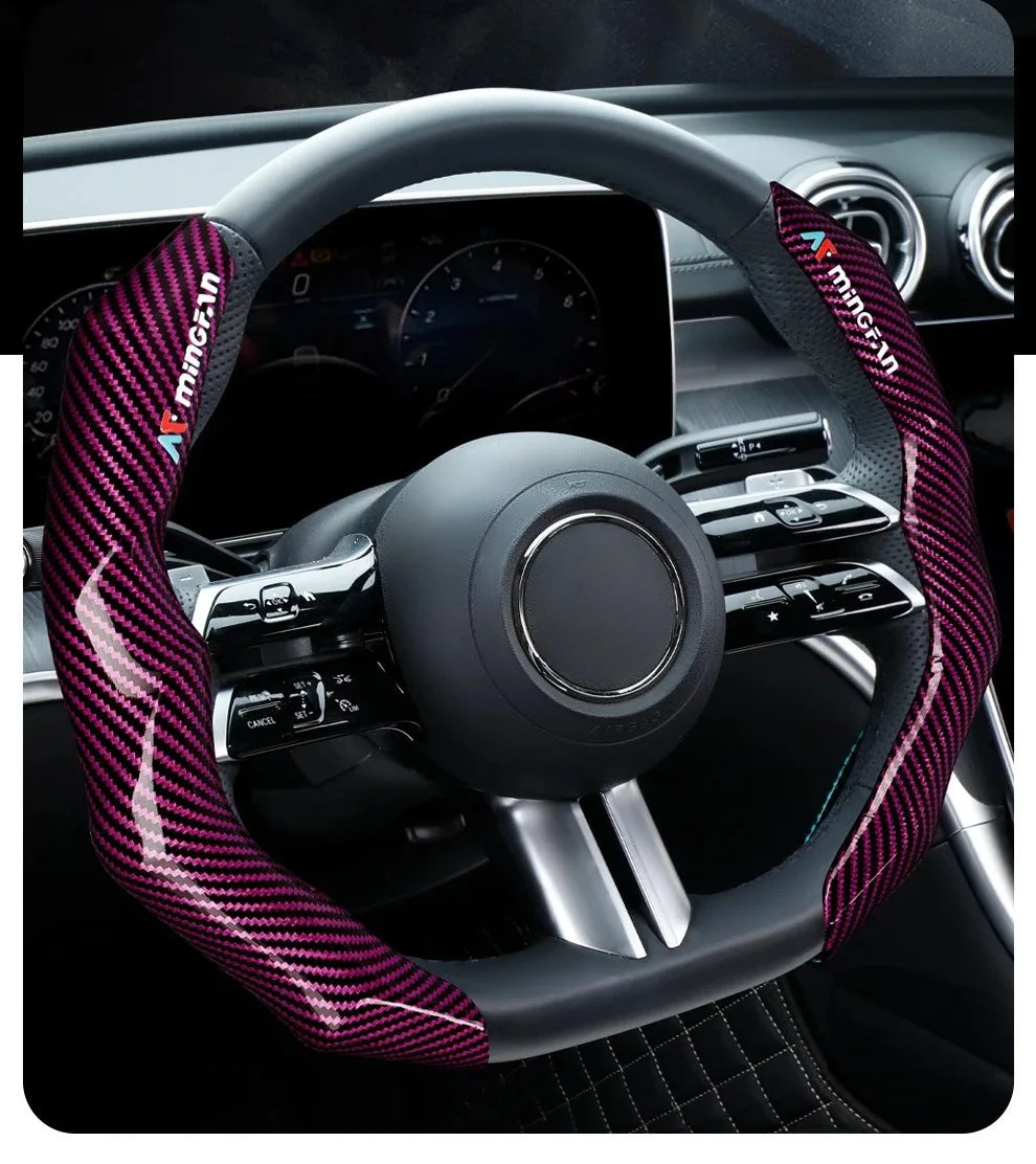 Carbon Fiber Texture Steering Wheel Cover - Anti-Slip & Comfortable Grip