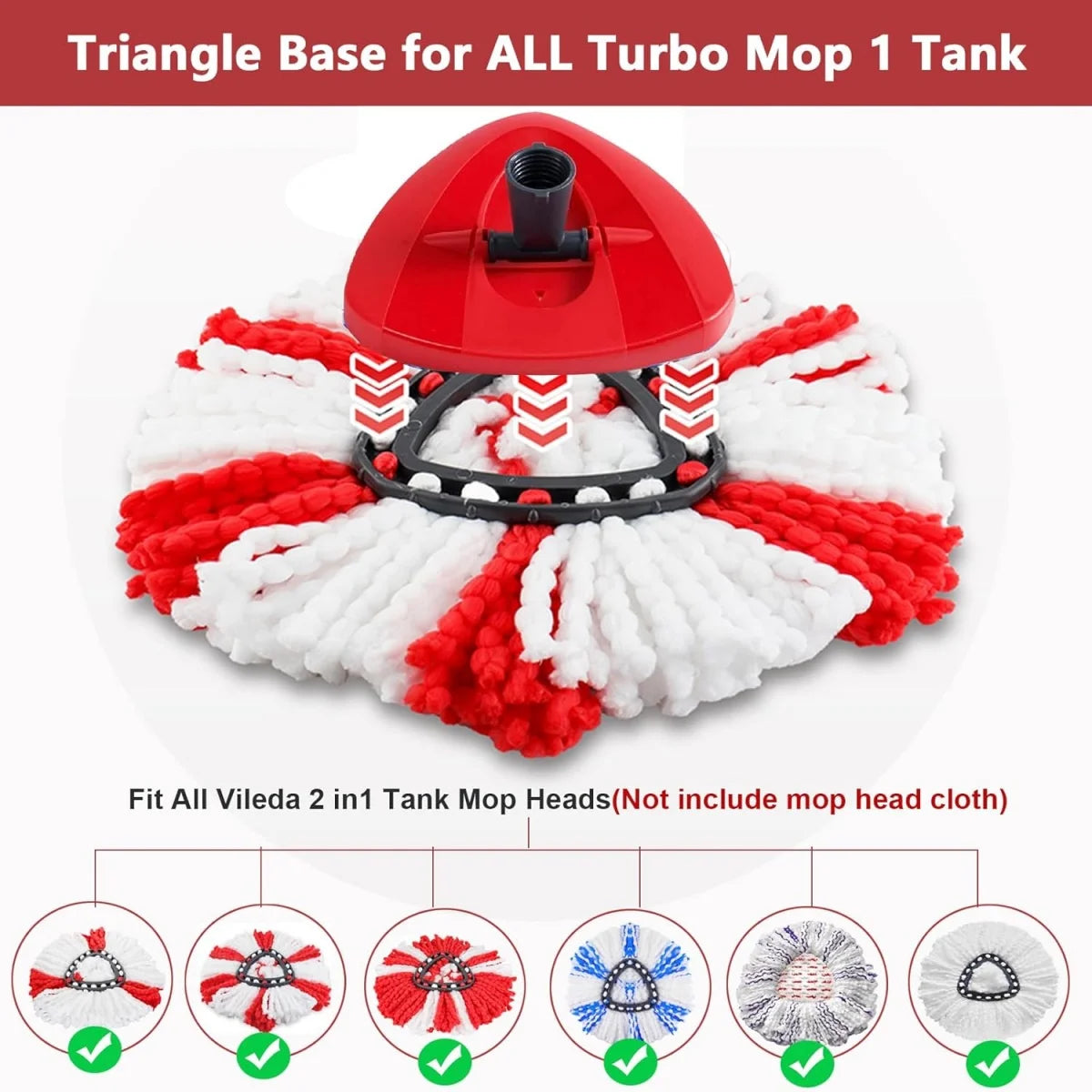 Replacement Microfiber Mop Head & Adjustable Handle for Spin Mop Systems