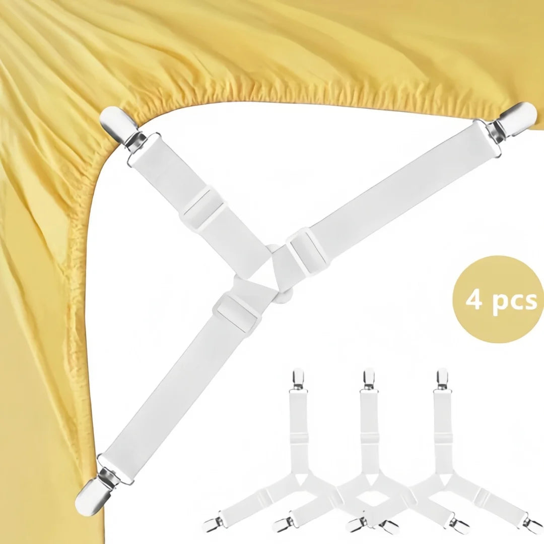 Adjustable Triangle Bed Sheet Clips with Elastic Straps (4-Pack)