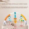 A baby stroller arch toy featuring hanging plush charms for soothing babies and stimulating curiosity.