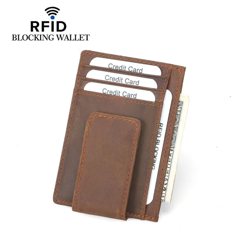 Slim RFID-Blocking Leather Wallet with Money Clip