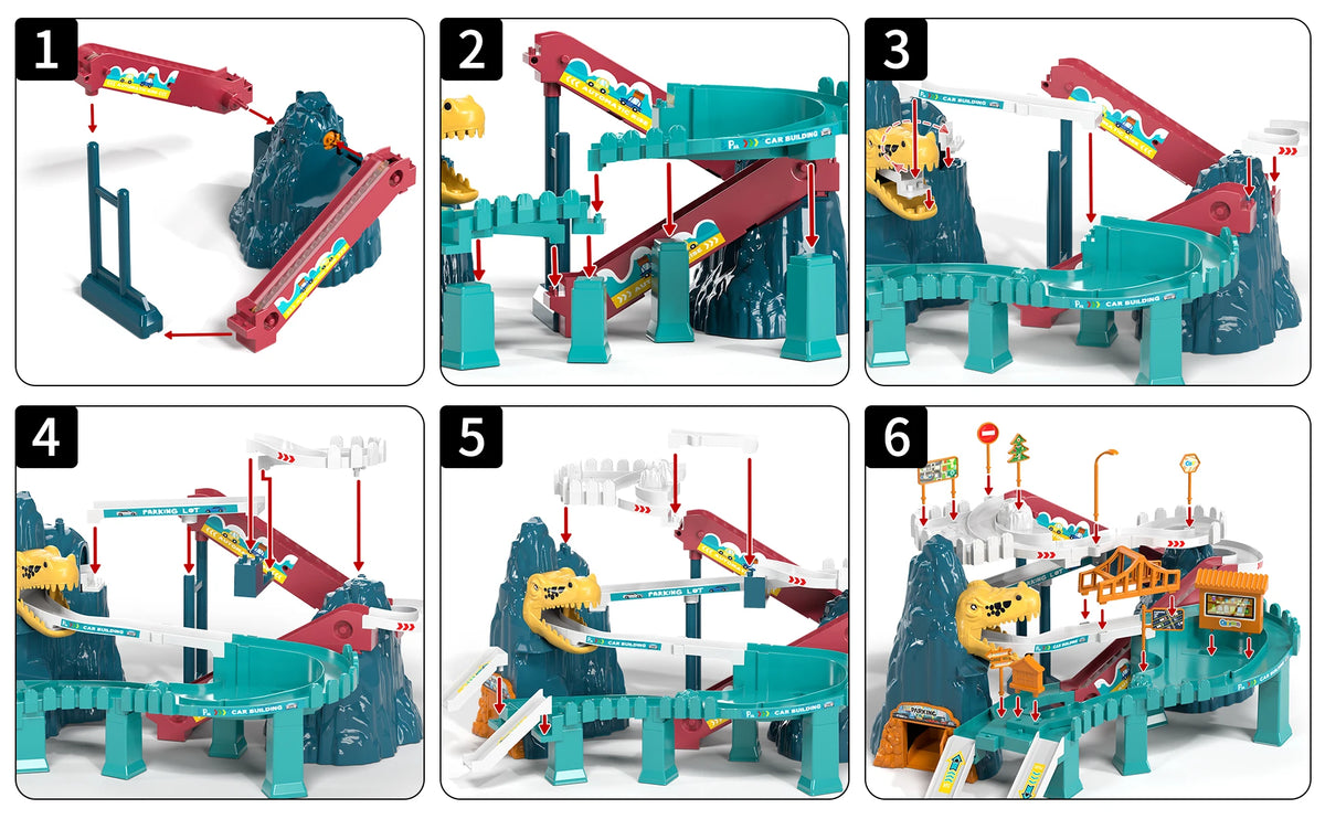 Dinosaur Race Track Playset with Rolling Car Ramp