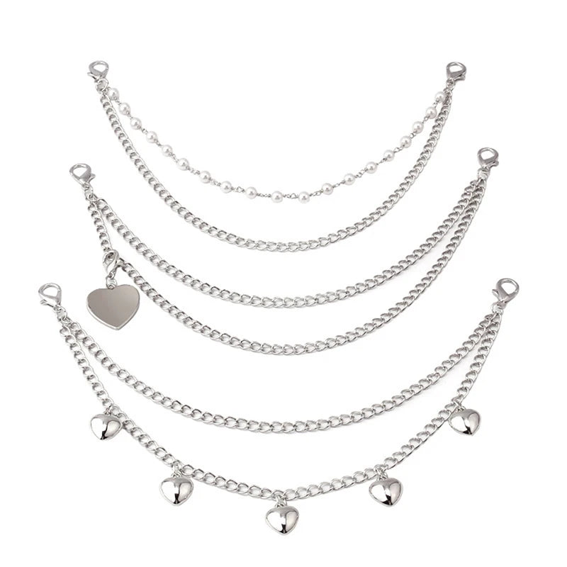 Silver multi-layer chain strap featuring various pendant charms
