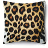 A square decorative pillowcase featuring a leopard print design in shades of brown and black.