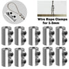 A set of ten stainless steel wire rope clamps for 1-3mm wire diameter.