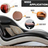 A variety of self-adhesive faux leather repair tapes are shown applied to different furniture items like a bed, sofa, chair, 