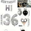 A kit for creating a balloon garland featuring silver and black foil numbers and balloons.