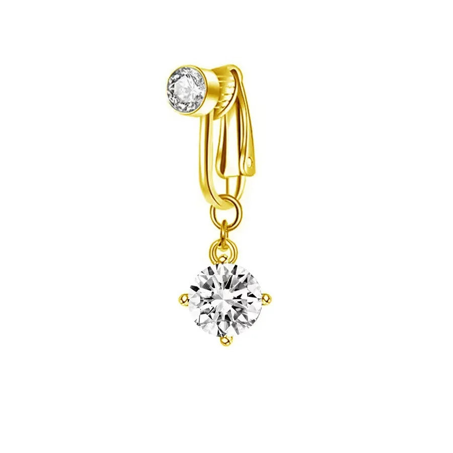 Anillo clip para el ombligo con mariposa dorada y piedra de zircón rosa.