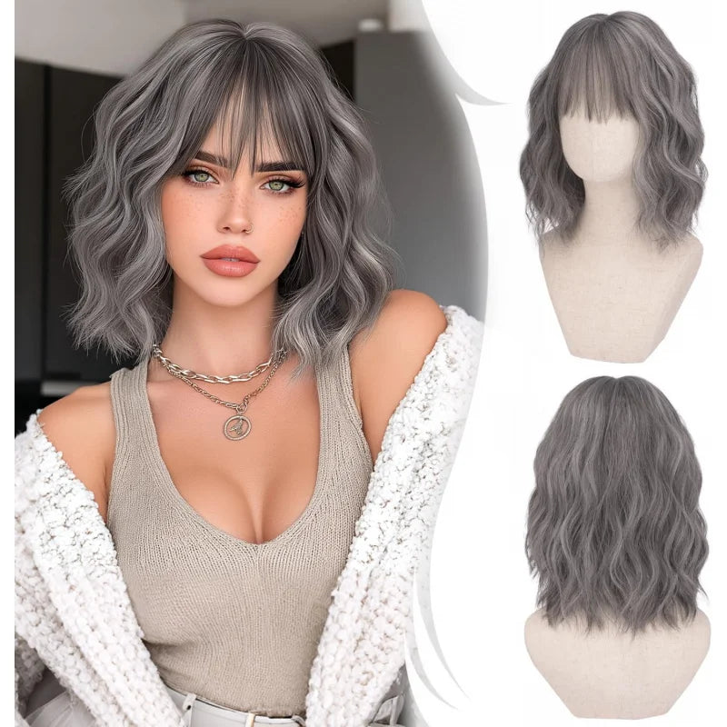 Short Wavy Bob Wig with Bangs