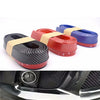 Three colored carbon fiber rubber anti-collision strips for a universal car front bumper lip protector.