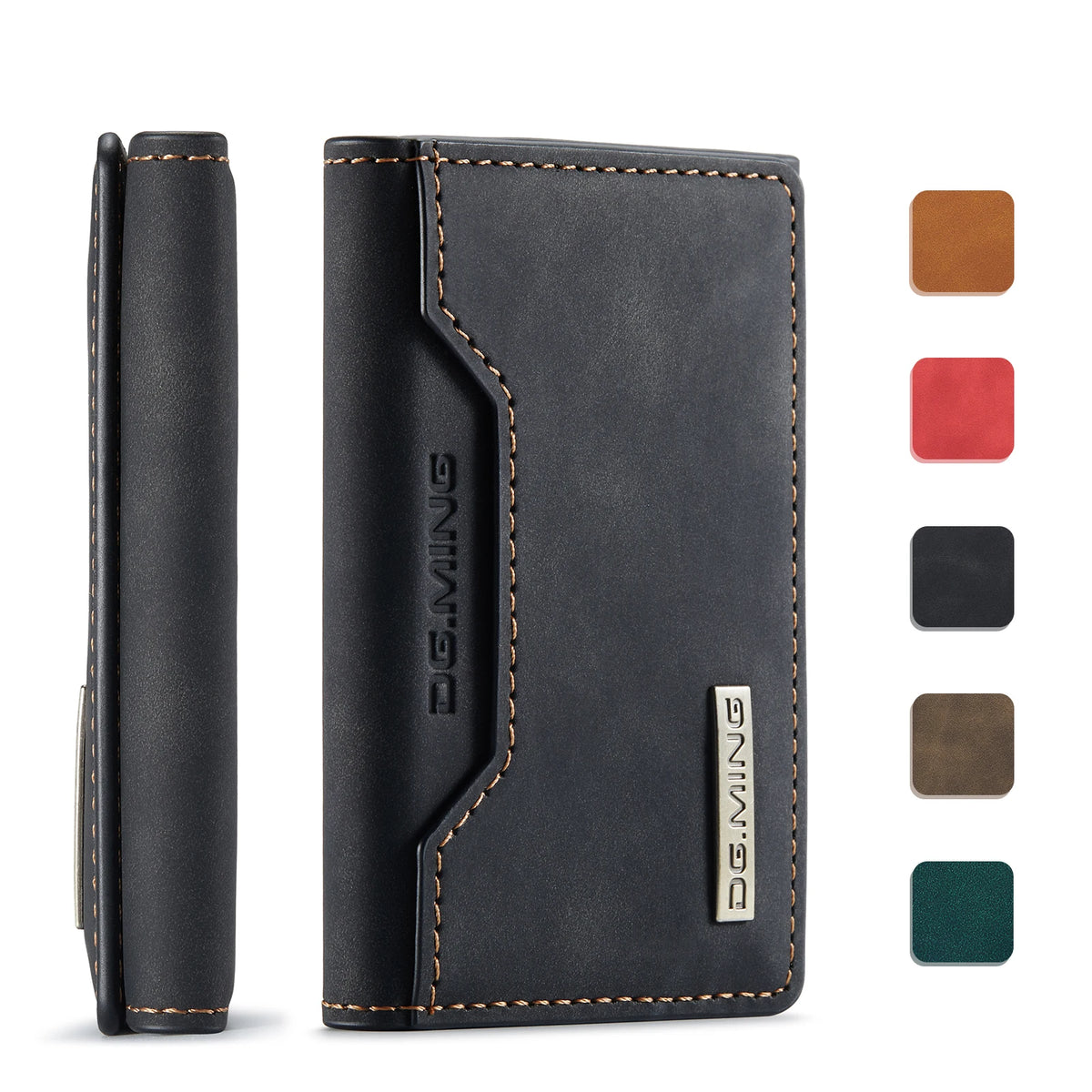 Vintage Leather Trifold Wallet with Magnetic Closure