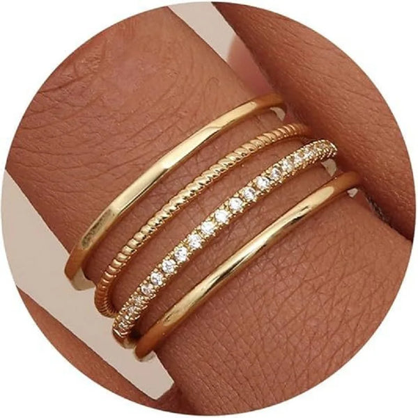 Dainty Gold-Plated Stacking Ring Set with Cubic Zirconia