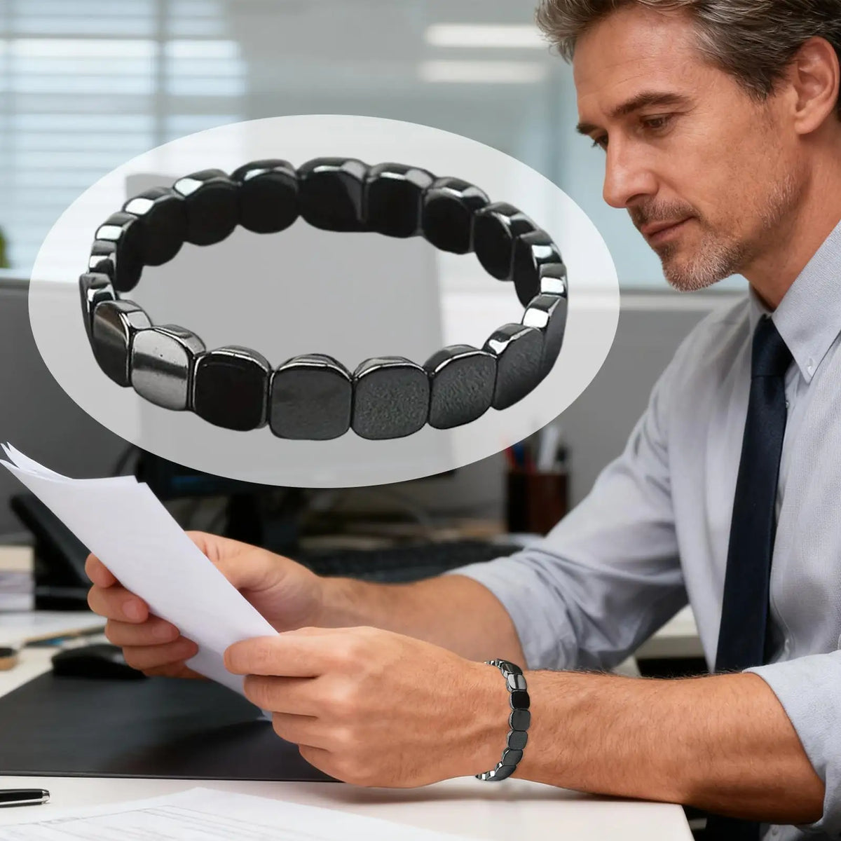 Natural Hematite Therapy Bracelet for Men