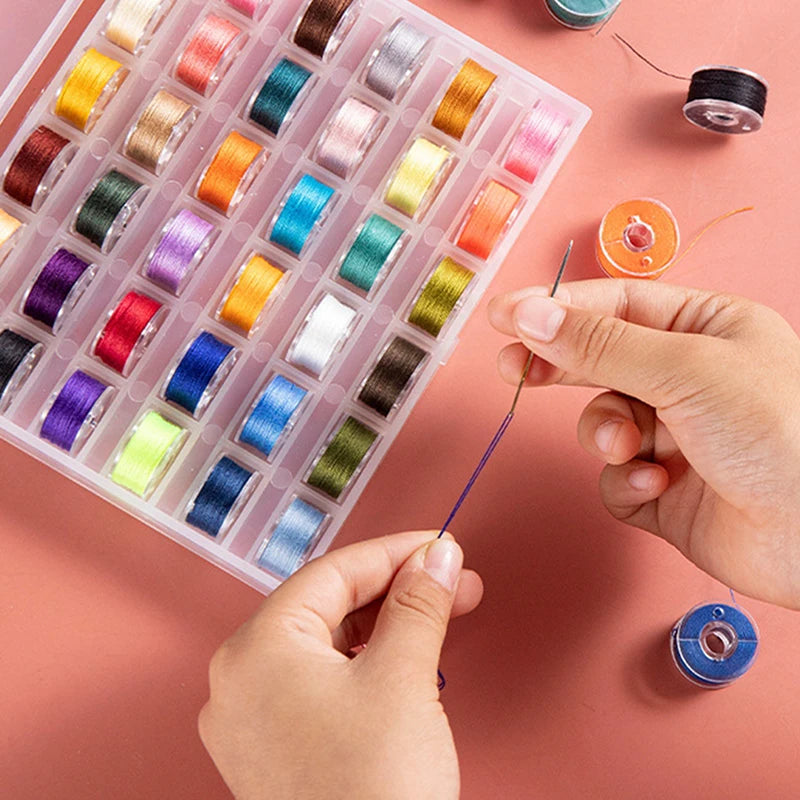 Pre-filled Sewing Bobbins Set with Storage Case