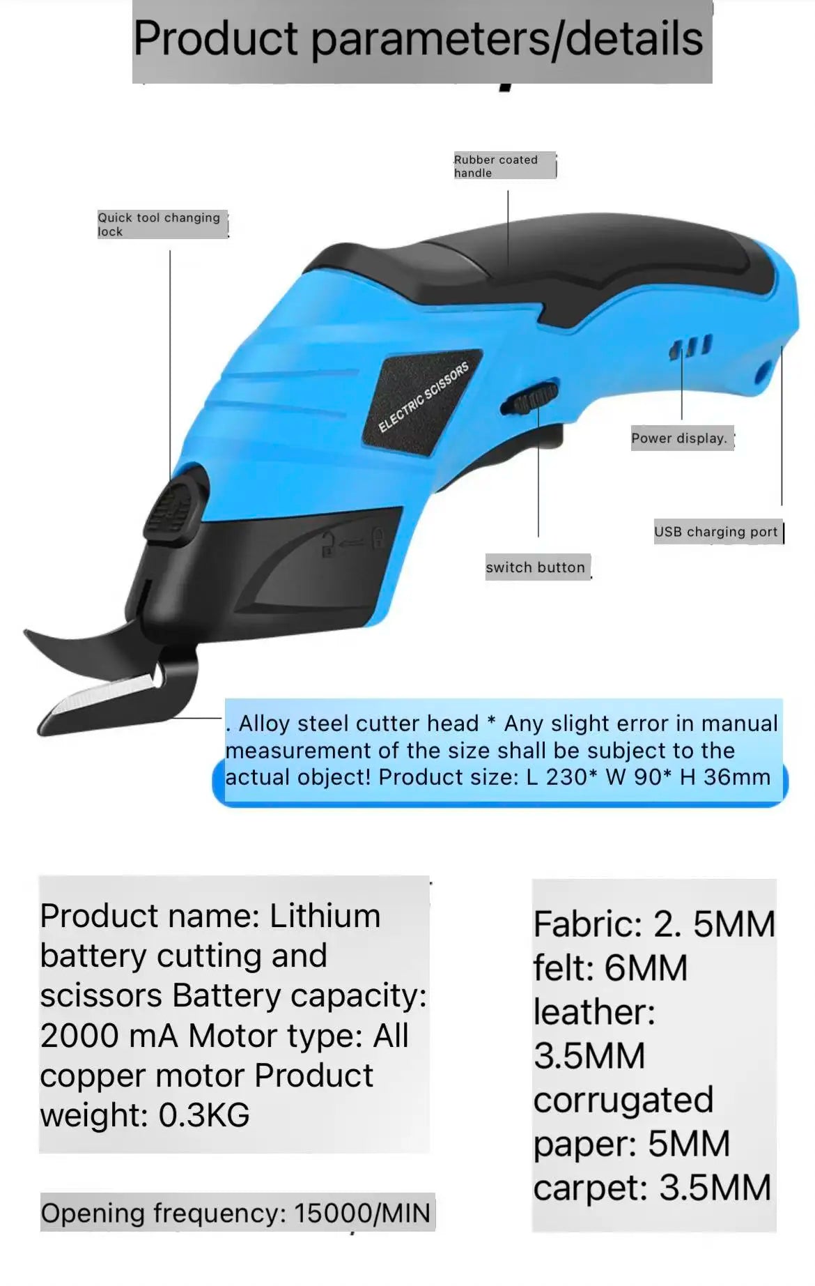 Cordless Electric Scissors for Fabric, Carpet, Leather, and Cardboard