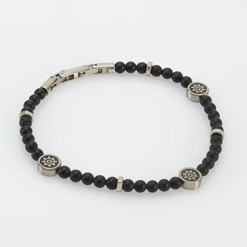 Natural Stone & Stainless Steel Beaded Bracelet