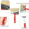 A red handle paint brush with a stainless steel ferrule and a light weight PVC handle, featuring a round hole design.