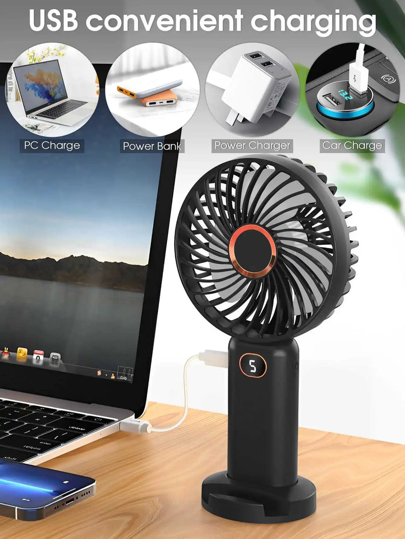 Portable Rechargeable Handheld Fan with Digital Display