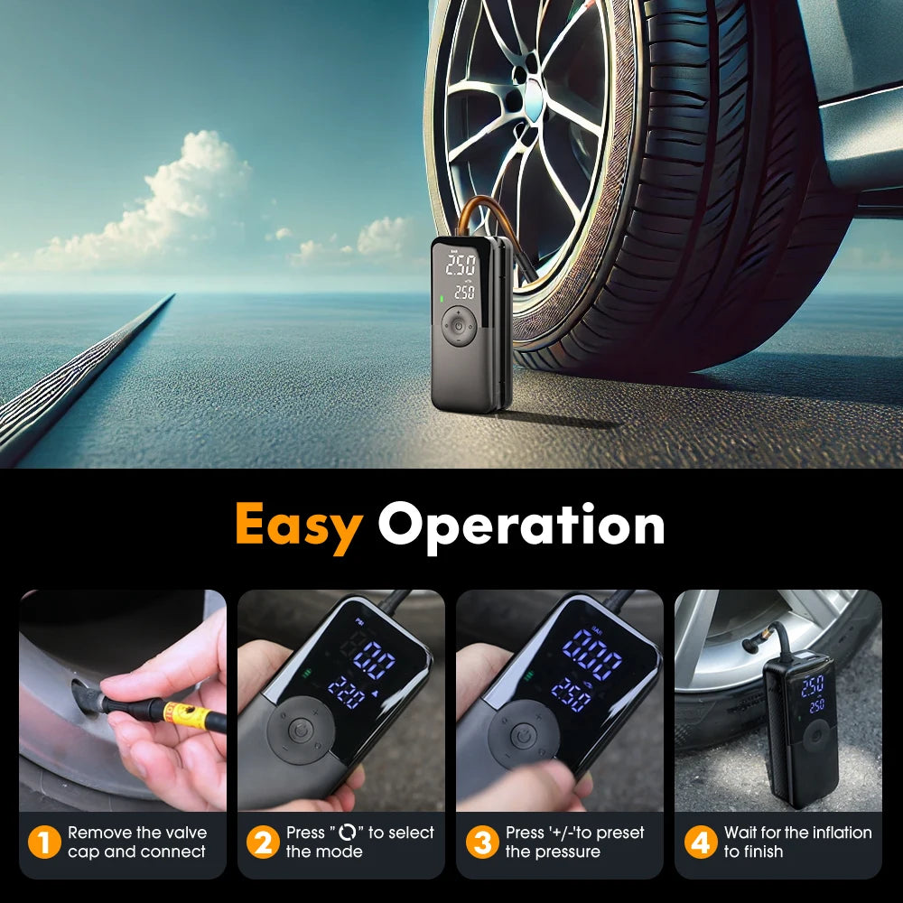 Rechargeable Cordless Tire Inflator with Digital Display