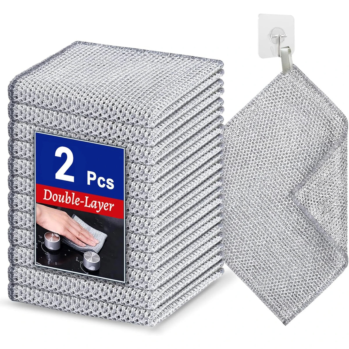 Steel-Reinforced Non-Scratch Kitchen Cleaning Cloths (2-Pack)