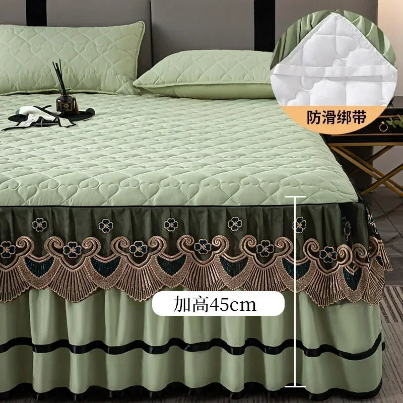 Gold Embroidered Lace Bed Skirt with Heart Pattern