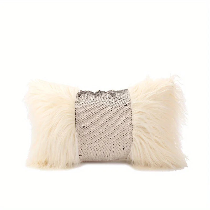 Silver and gold sequin fur cushion cover decorative pillowcase