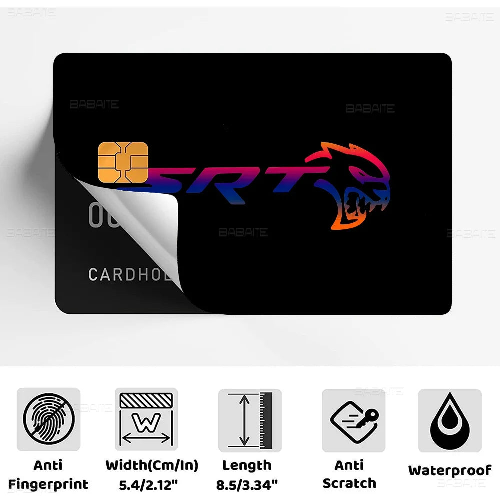 Credit card skin cover sticker featuring the SRT logo on a black background