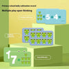 A set of green and blue cards showing various addition and subtraction problems for children's math learning