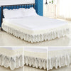 White jacquard lace bed skirt with an elastic band and a 15 inch drop