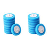 A set of blue foam disposable aromatherapy toilet cleaners with wall-mount holders.