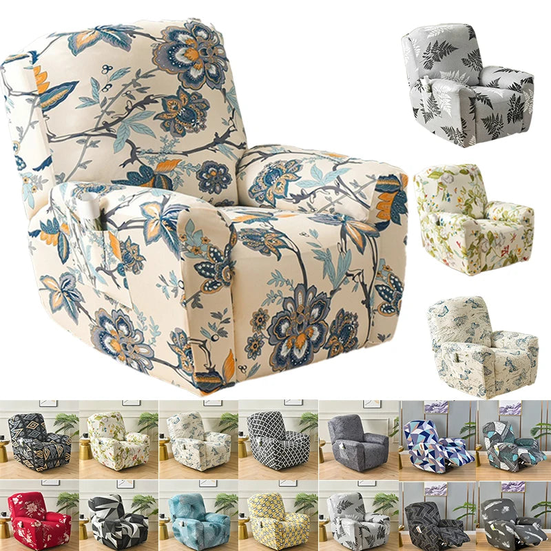 Printed Recliner Cover with Side Pocket — 4-Piece Set
