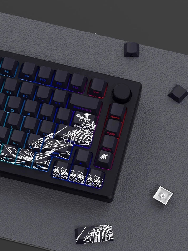 Ukiyo-e Art PBT Keycaps with Side-Engraved Translucent Design