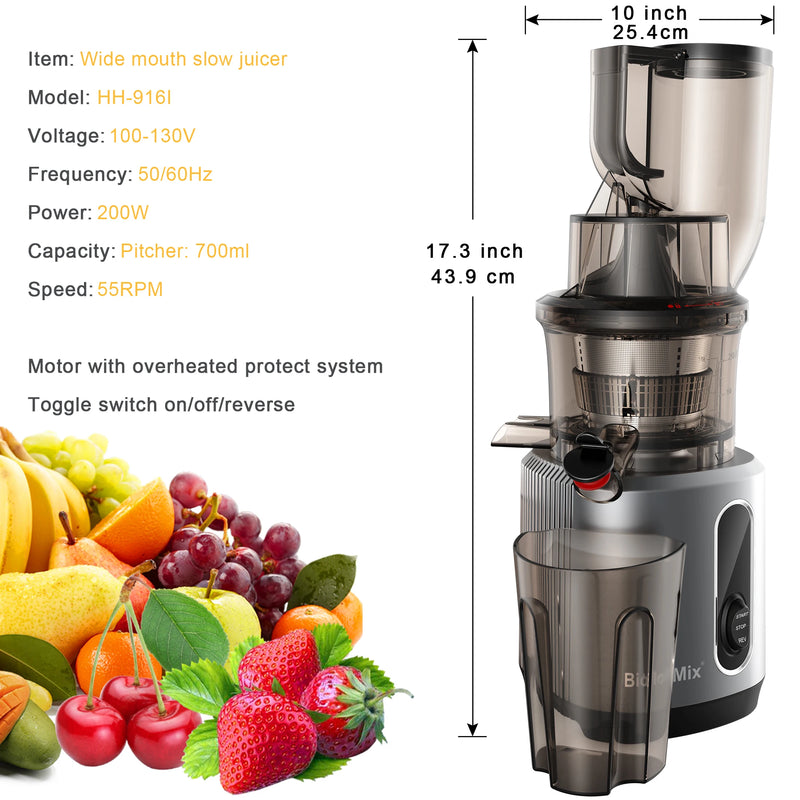 Slow Masticating Cold Press Juicer with Wide Feed Chute