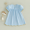 Girls' Plaid A-Line Summer Dress with Embroidered Details