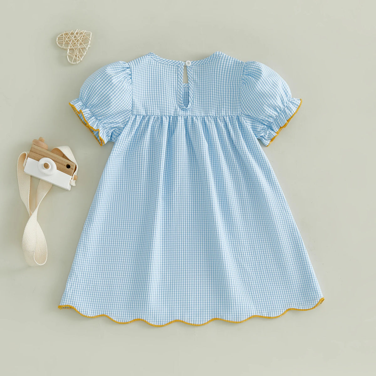 Girls' Plaid A-Line Summer Dress with Embroidered Details