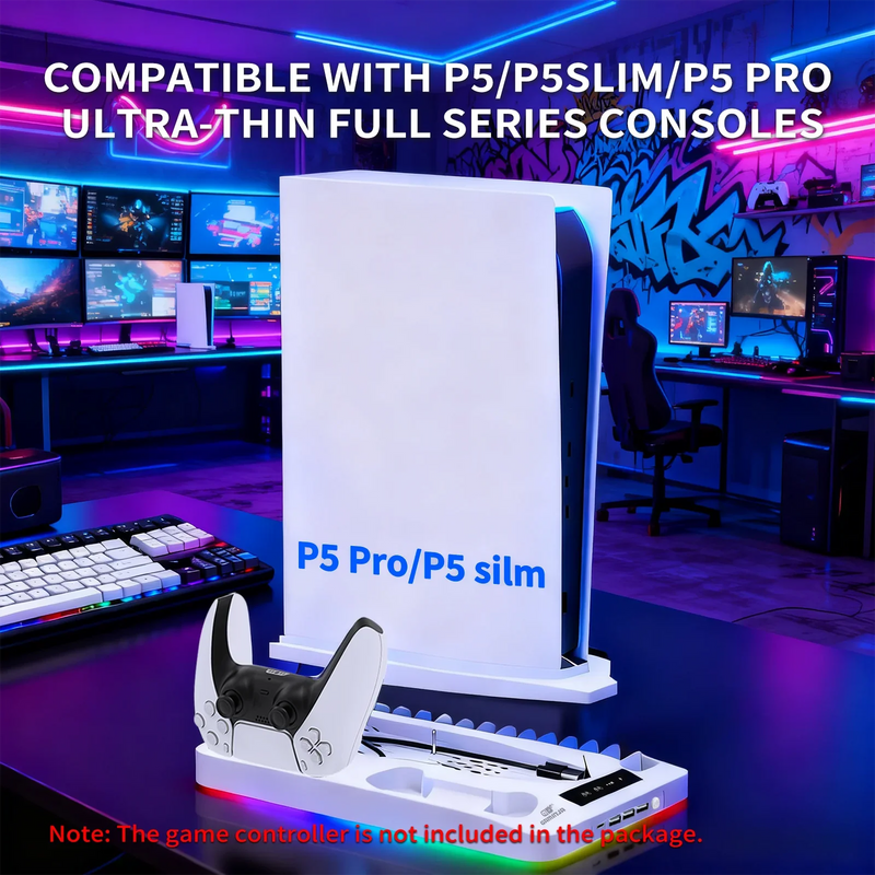 PS5 Cooling Stand with RGB Lighting & Dual Controller Charger