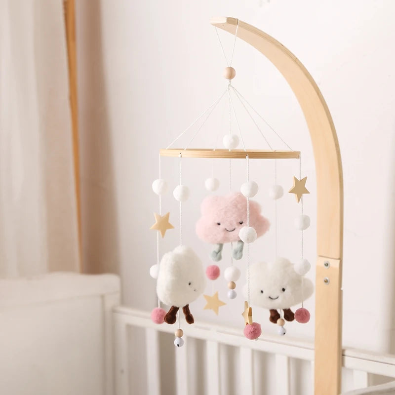Wooden and Felt Crib Mobile with Cloud and Star Rattles