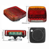 A set of wireless magnetic trailer tail lights with a remote transmitter, shown in various views.