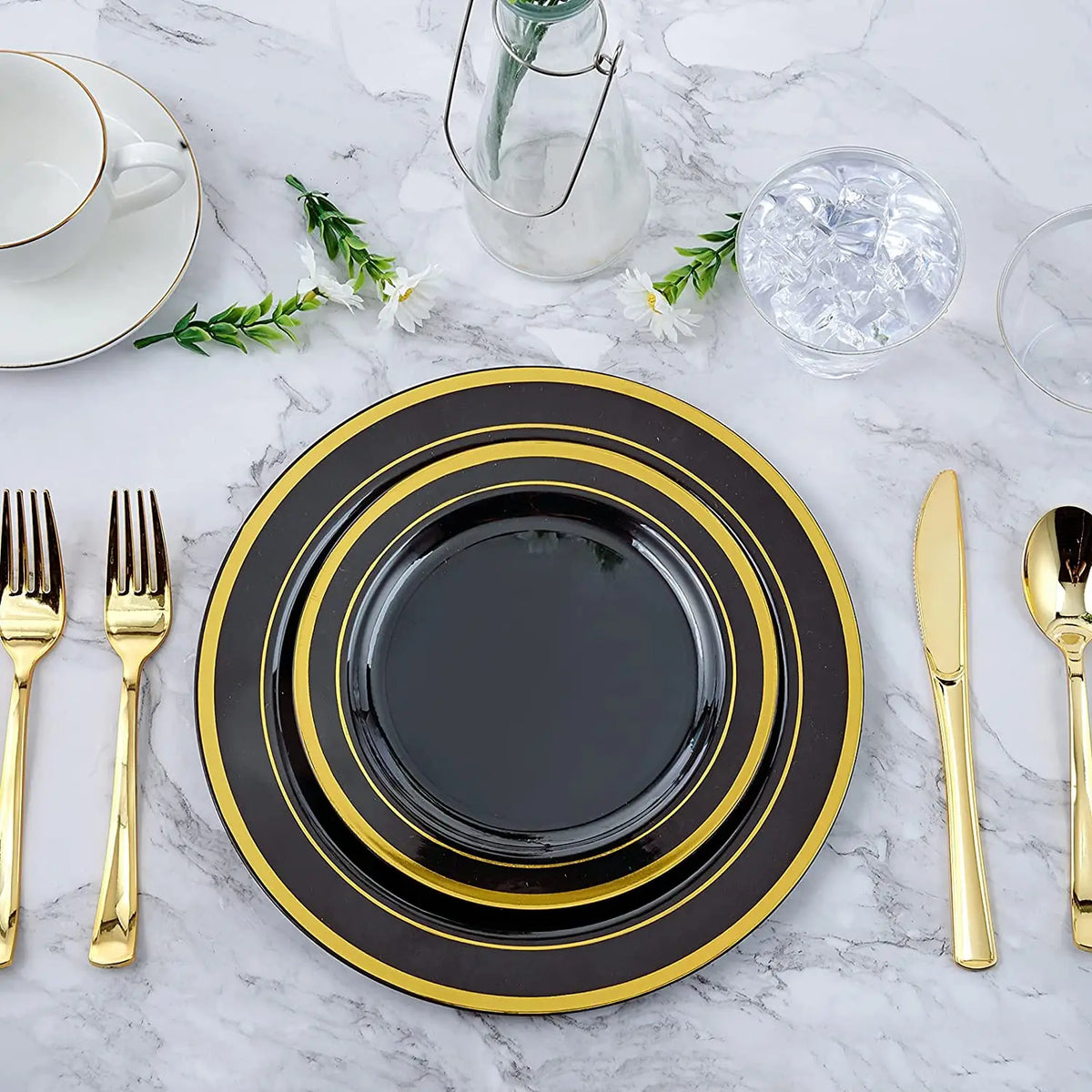 Elegant White Plastic Plates with Gold Rim