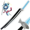 A cosplay sword replica of Roronoa Zoro's 41-inch katana with a black blade and blue hilt.