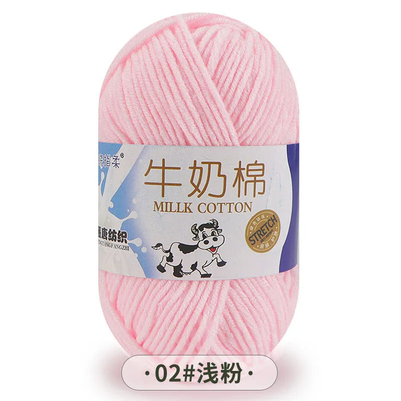 Pink milk cotton blend yarn skein for knitting and crochet projects