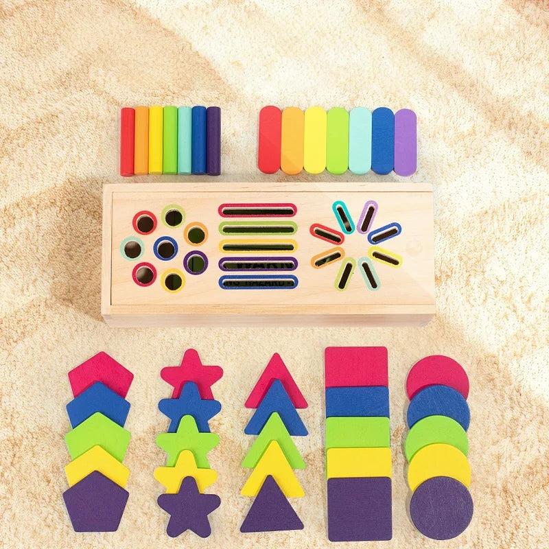 Wooden Geometric Shape & Color Sorting Box for Toddlers