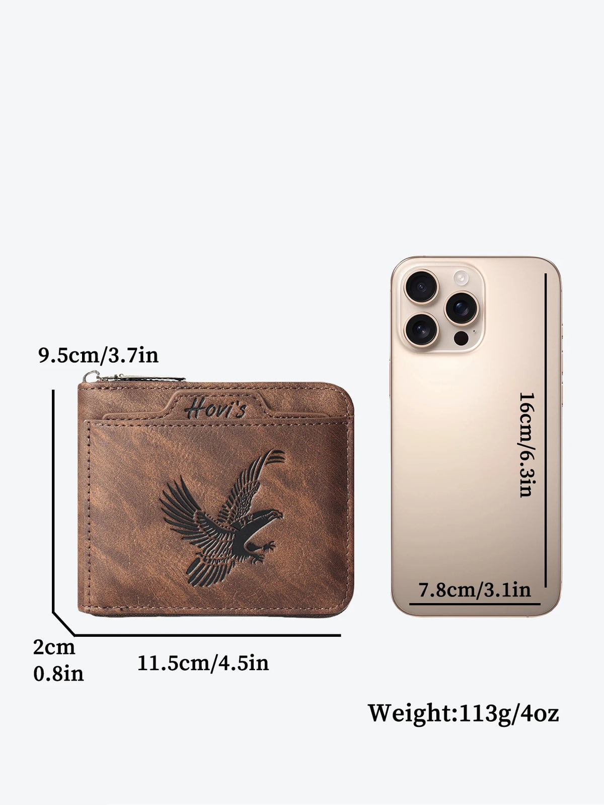 HOVIS Men's Slim Leather Wallet with Eagle Emboss and Zip Closure