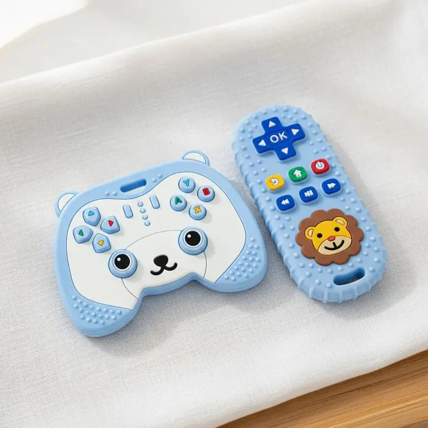 Silicone Baby Teether Set: Bear Game Controller & Lion Remote