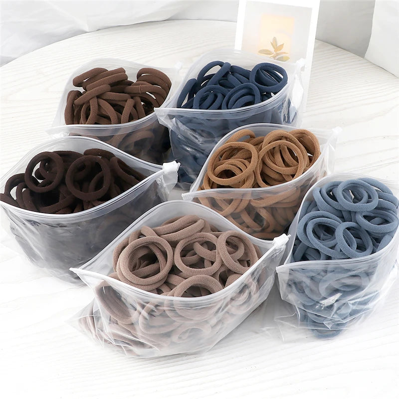 50-Pack Solid Color Elastic Hair Ties for Women & Girls