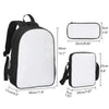 A white and black animal hospital backpack set featuring a main backpack, a crossbody bag, and a pencil case.
