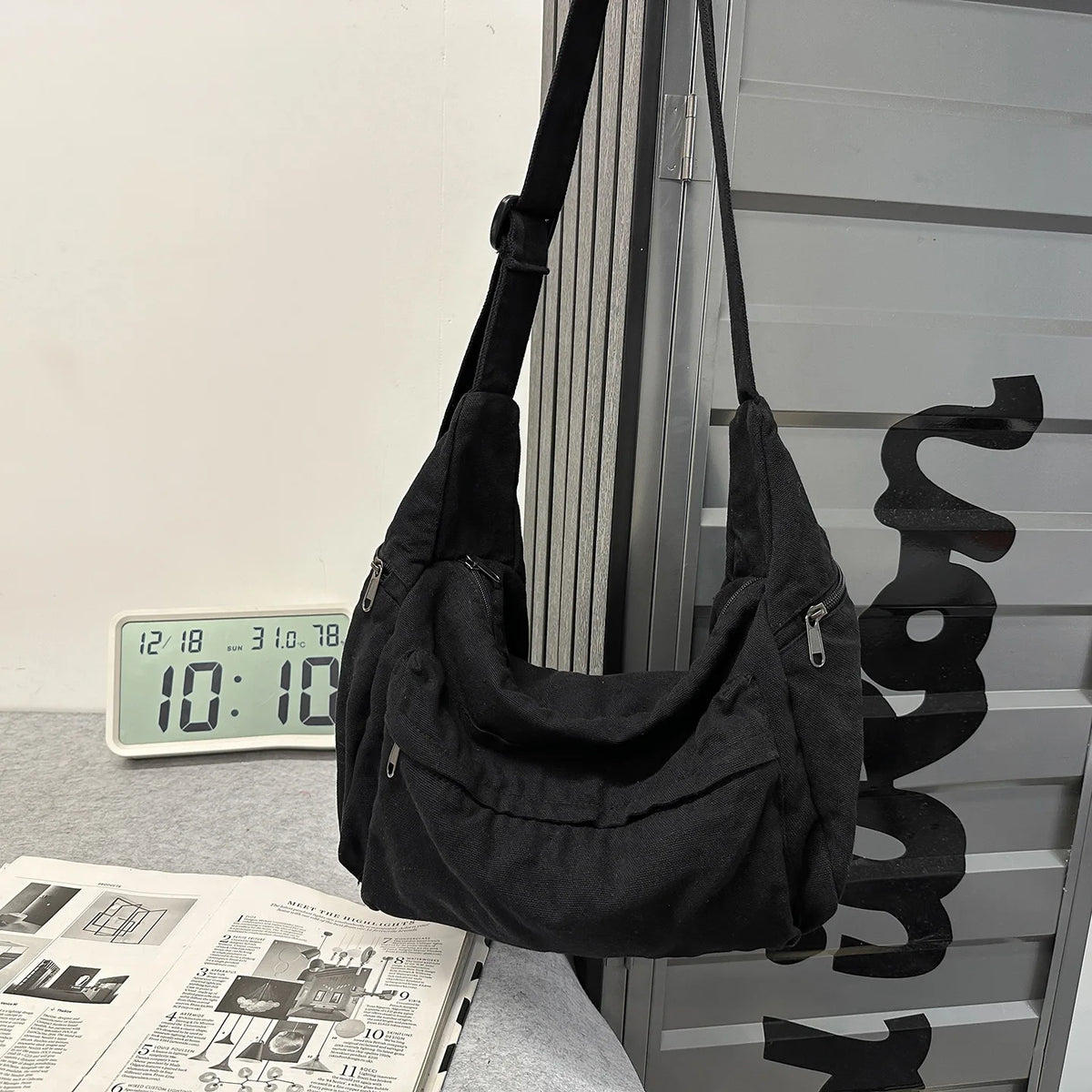 Cotton Canvas Crossbody Bag with Large Capacity