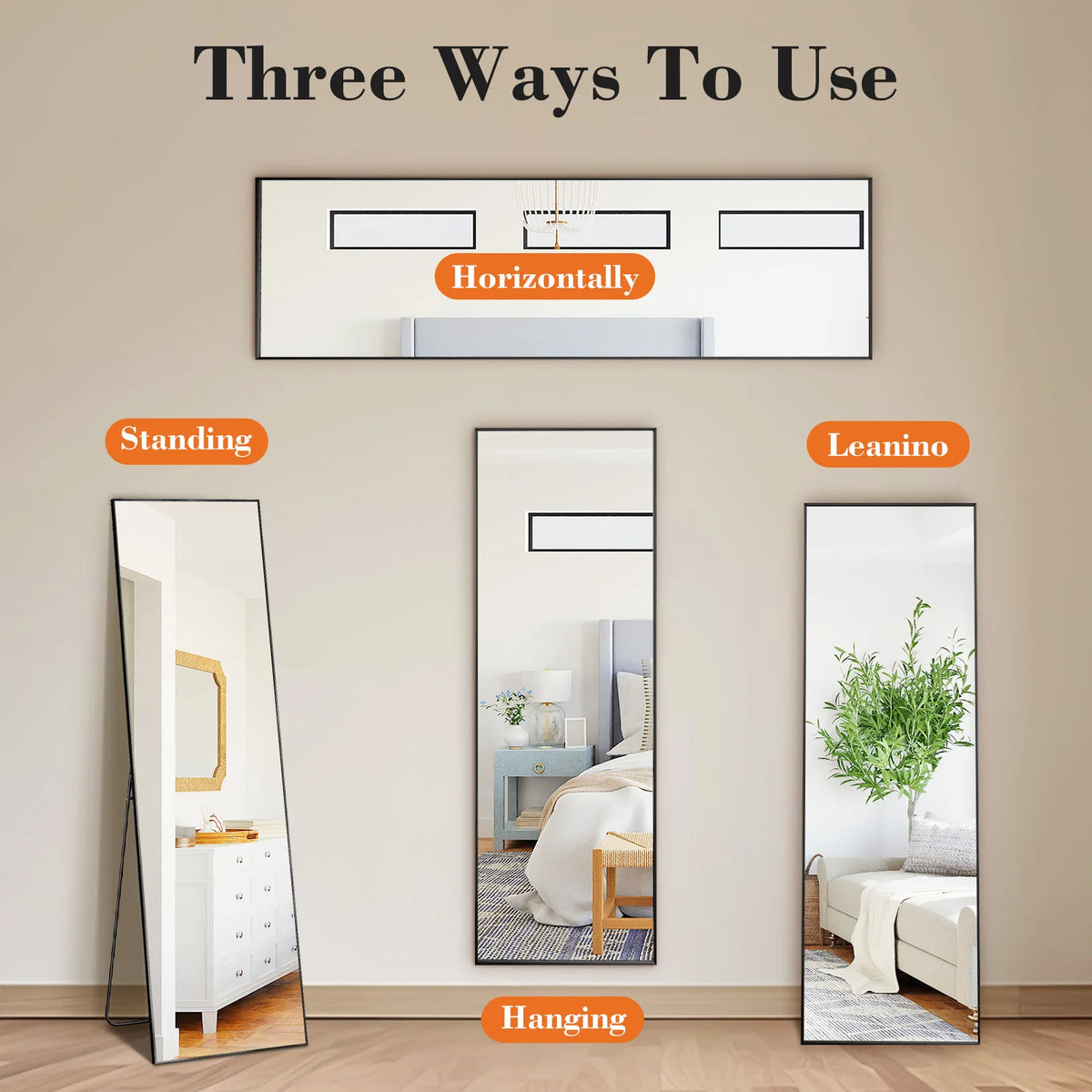 Full Length Wall Mirror with Aluminum Frame